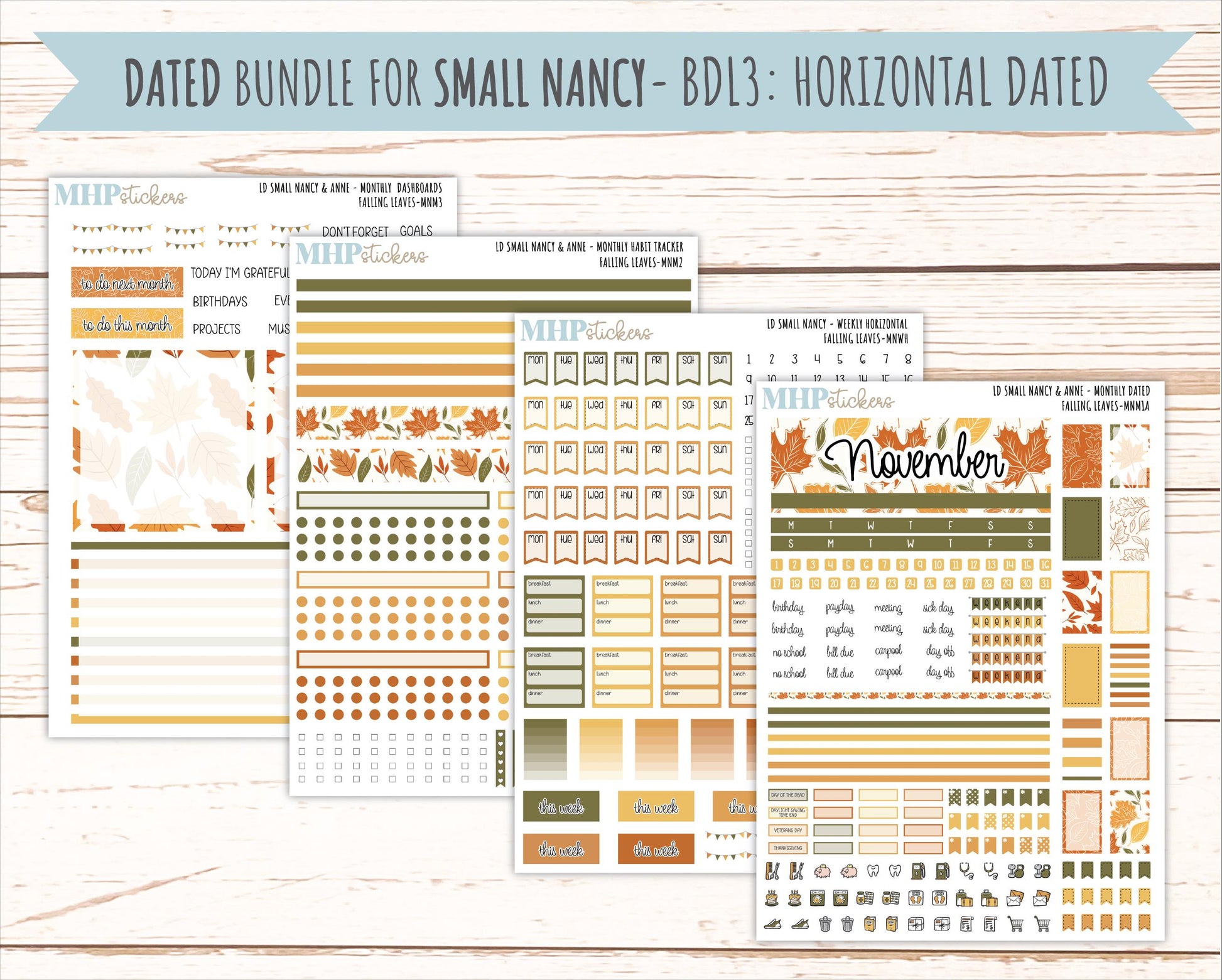 NOVEMBER 2026 Stickers for Small Nancy & Anne Laurel Denise Planners "Falling Leaves" || MN
