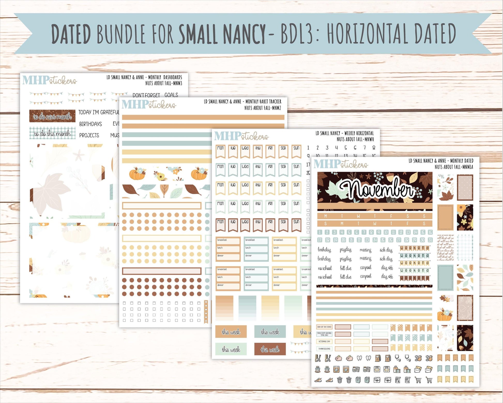 NOVEMBER 2026 Stickers for Small Nancy & Anne Laurel Denise Planners "Nuts About Fall" || MN