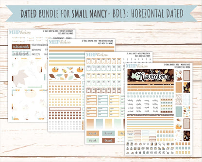 NOVEMBER 2026 Stickers for Small Nancy & Anne Laurel Denise Planners "Nuts About Fall" || MN