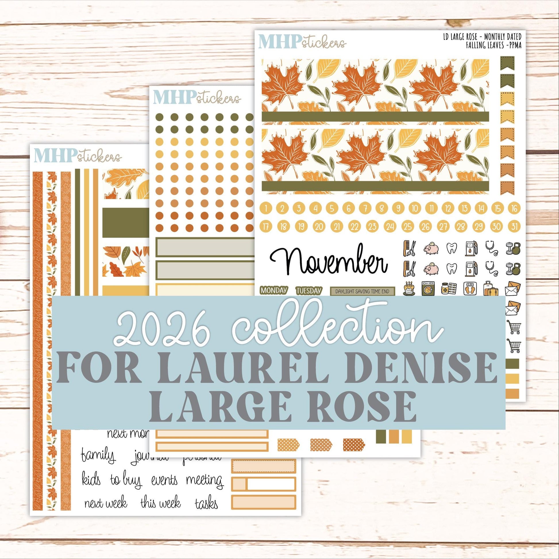 NOVEMBER 2026 Stickers for the Large Rose Laurel Denise Planner. "Falling Leaves" || PP