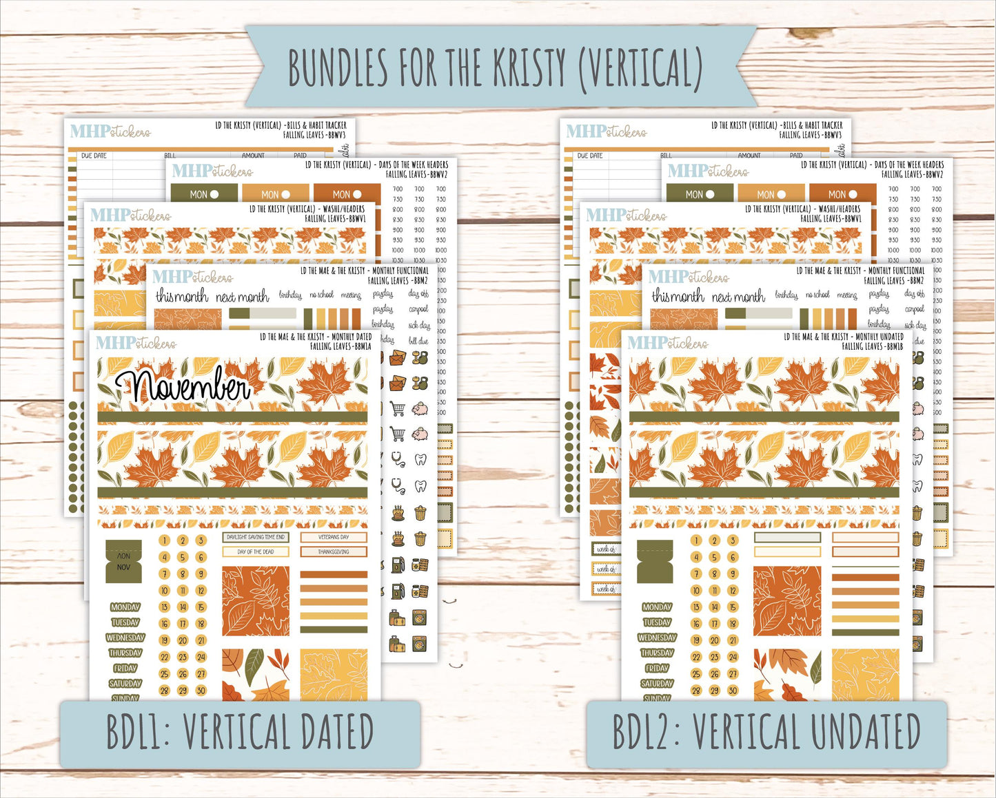 NOVEMBER 2026 Stickers for the Mae & Kristy Laurel Denise Planners "Falling Leaves" || BB