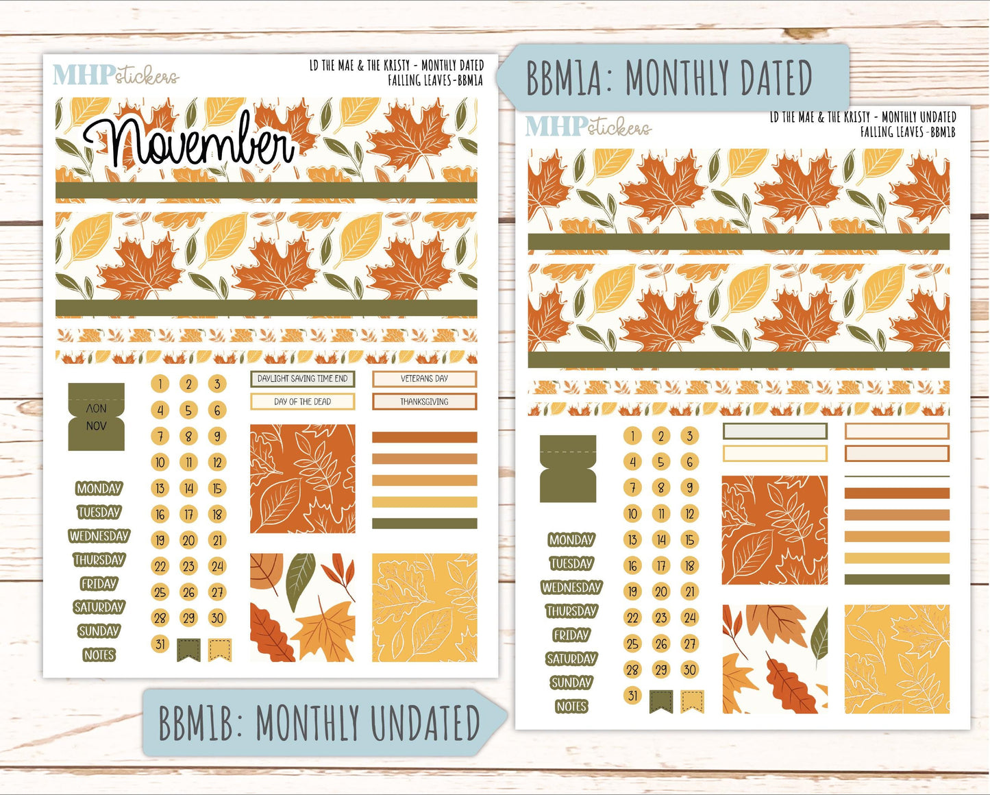 NOVEMBER 2026 Stickers for the Mae & Kristy Laurel Denise Planners "Falling Leaves" || BB