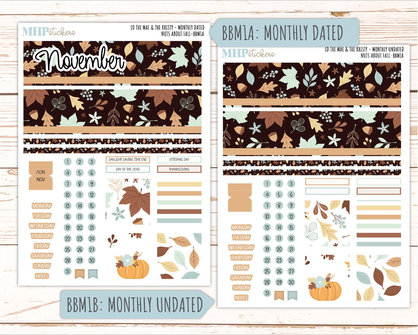 NOVEMBER 2026 Stickers for the Mae & Kristy Laurel Denise Planners "Nuts About Fall" || BB