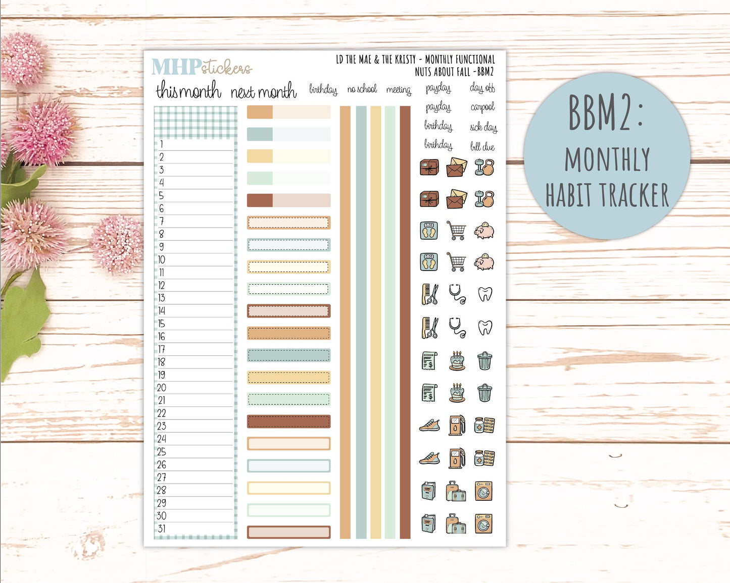 NOVEMBER 2026 Stickers for the Mae & Kristy Laurel Denise Planners "Nuts About Fall" || BB