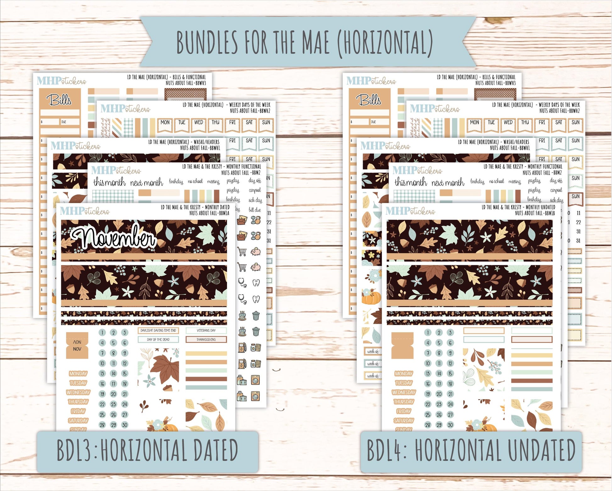 NOVEMBER 2026 Stickers for the Mae & Kristy Laurel Denise Planners "Nuts About Fall" || BB
