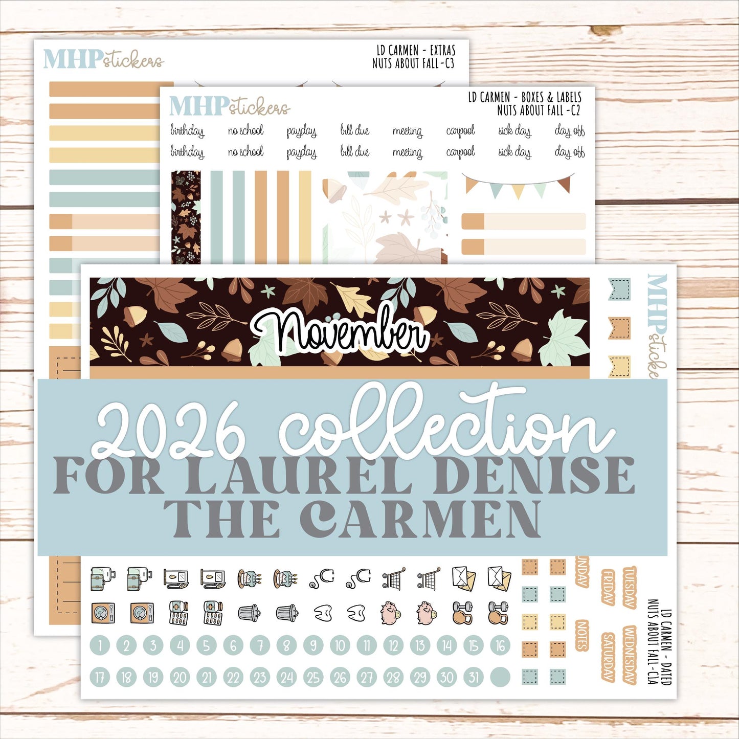 NOVEMBER 2026 Stickers for The Carmen Laurel Denise Planner "Nuts About Fall" || C