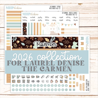 NOVEMBER 2026 Stickers for The Carmen Laurel Denise Planner "Nuts About Fall" || C