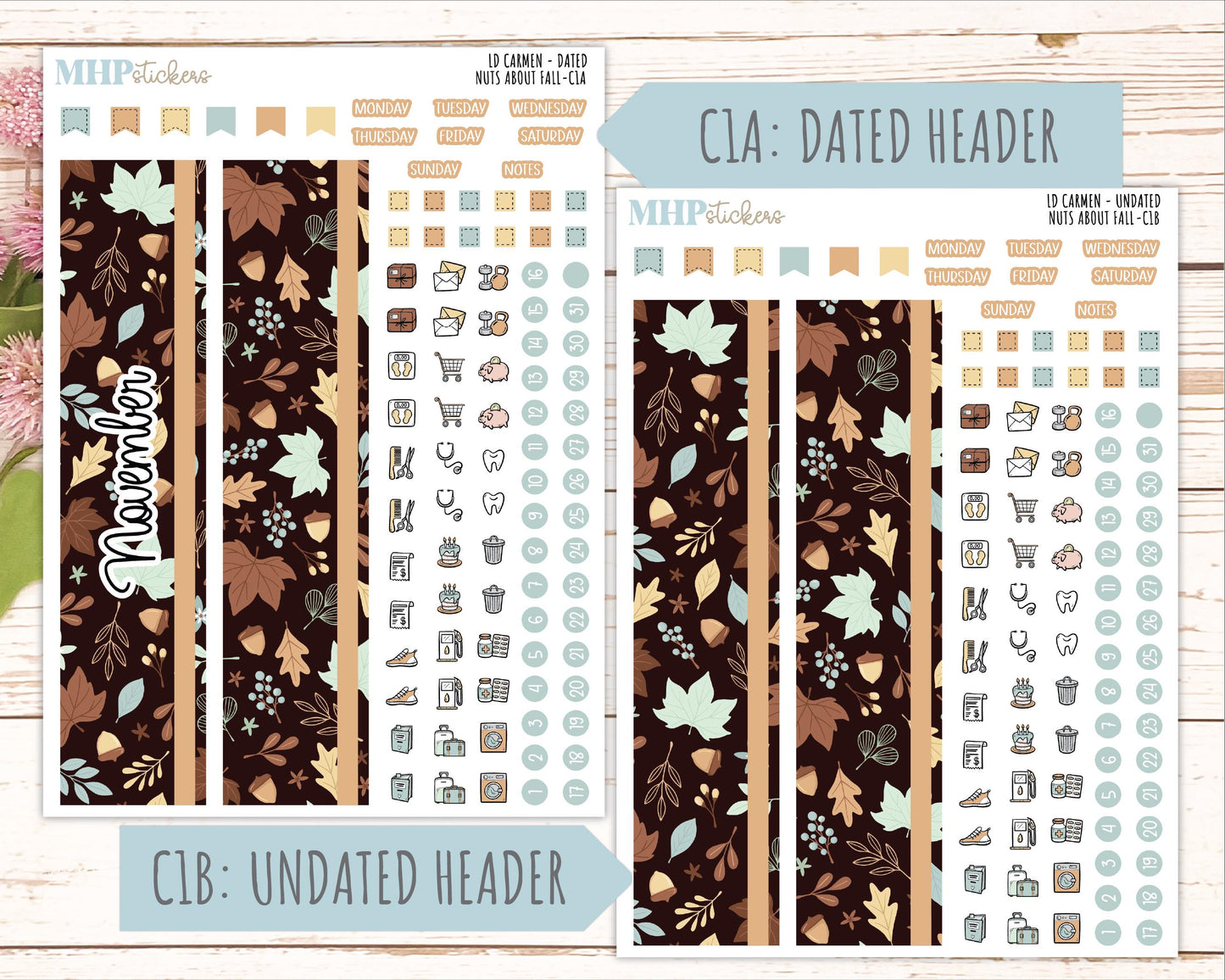 NOVEMBER 2026 Stickers for The Carmen Laurel Denise Planner "Nuts About Fall" || C