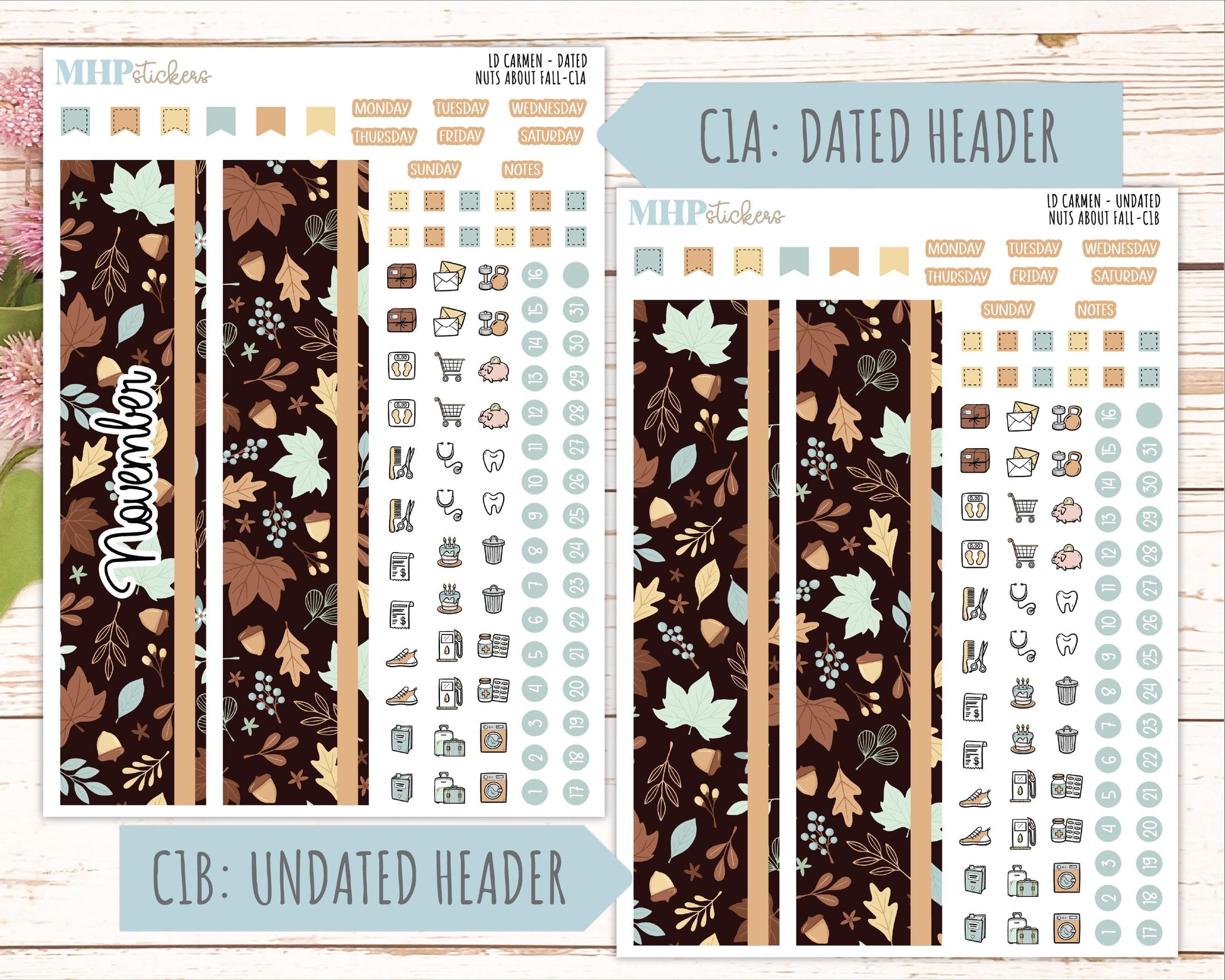 NOVEMBER 2026 Stickers for The Carmen Laurel Denise Planner "Nuts About Fall" || C
