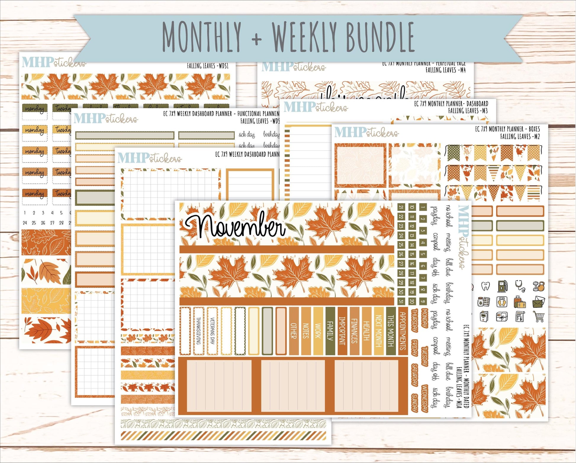 NOVEMBER Weekly Dashboard Kit for 7x9 Erin Condren Planners. 2026 Collection "Falling Leaves" || ECWDS