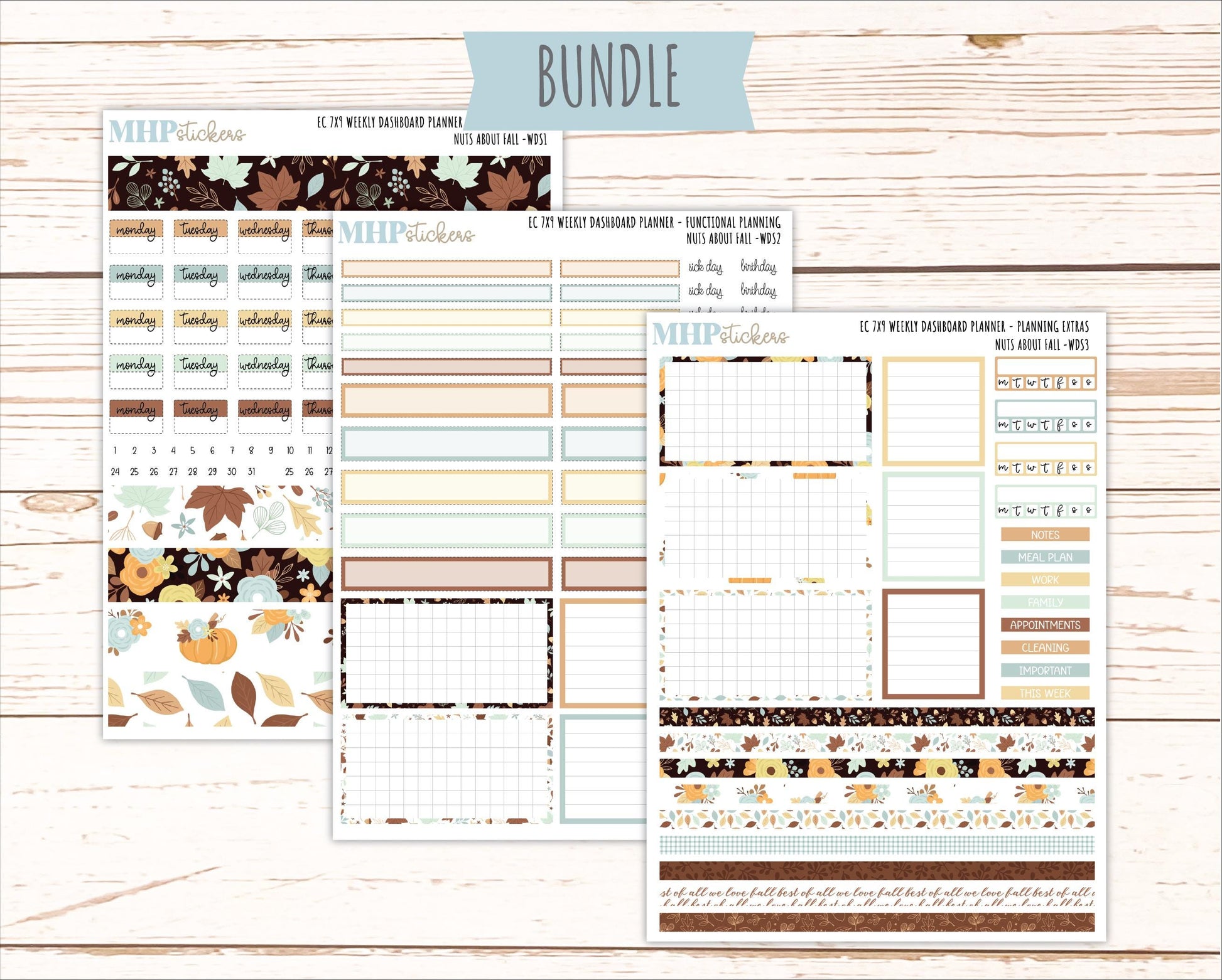 NOVEMBER Weekly Dashboard Kit for 7x9 Erin Condren Planners. 2026 Collection "Nuts About Fall" || ECWDS