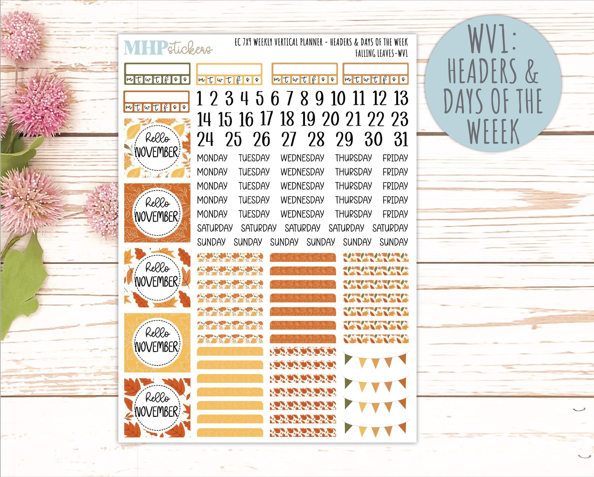 NOVEMBER Weekly Vertical Kits for 7x9 Erin Condren Planners. 2026 Collection "Falling Leaves" || ECWV