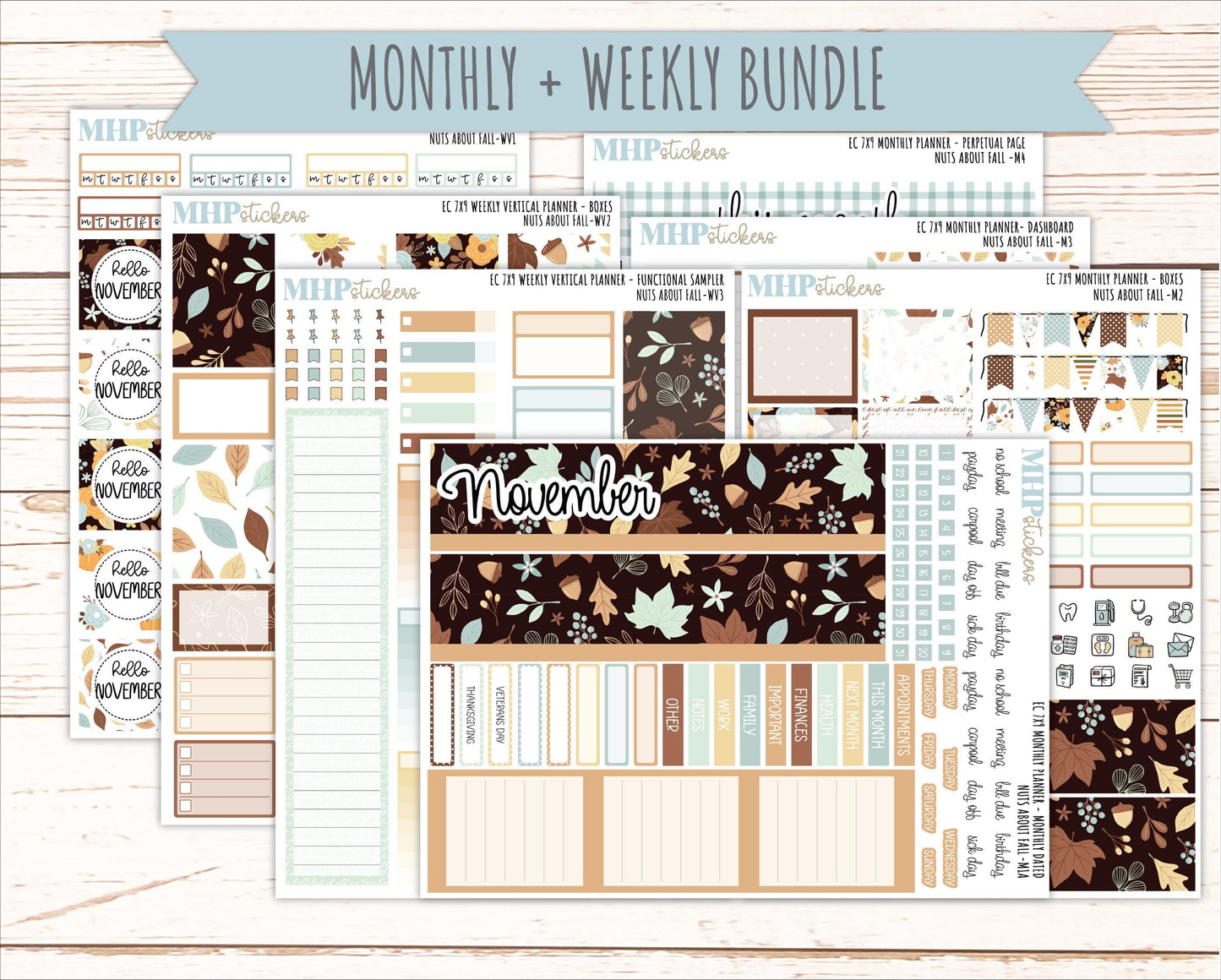 NOVEMBER Weekly Vertical Kits for 7x9 Erin Condren Planners. 2026 Collection "Nuts About Fall" || ECWV