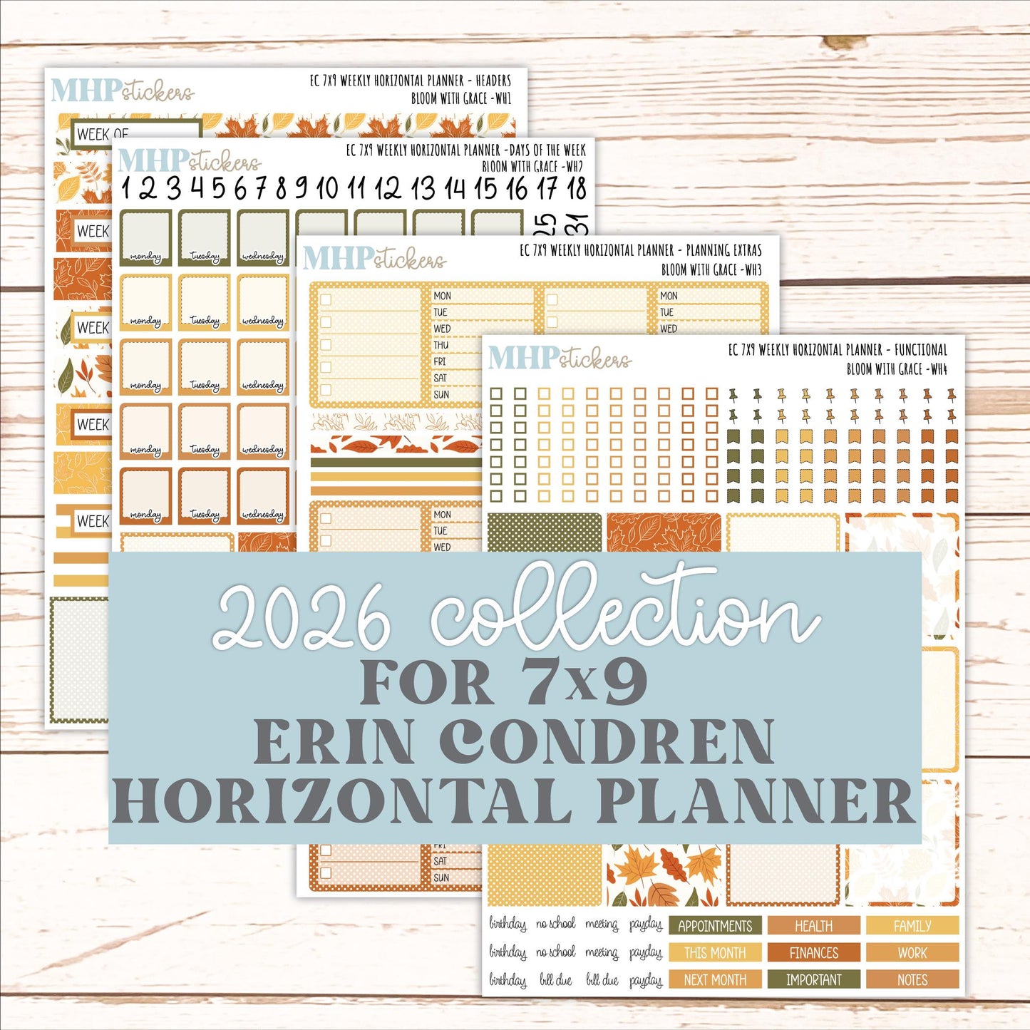NOVEMBER Weekly Horizontal Planning Kit for 7x9 Erin Condren Planners. 2026 Collection "Falling Leaves" || ECWH