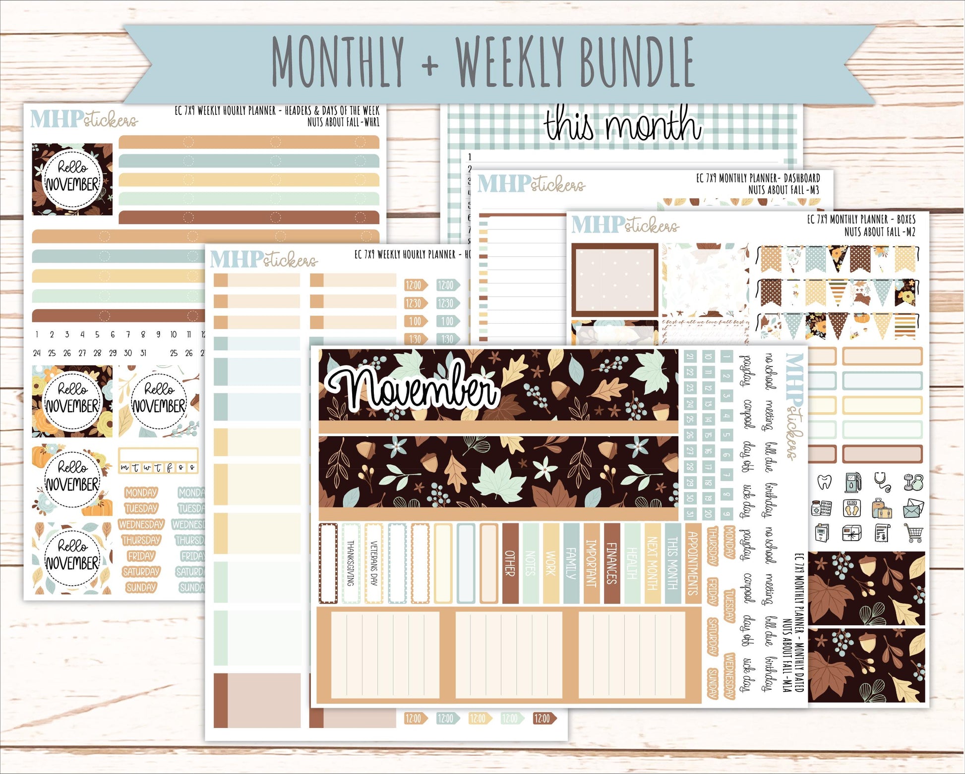 NOVEMBER Weekly Hourly Planning Kits for 7x9 Erin Condren Planners. 2026 Collection "Nuts About Fall" || ECWHR