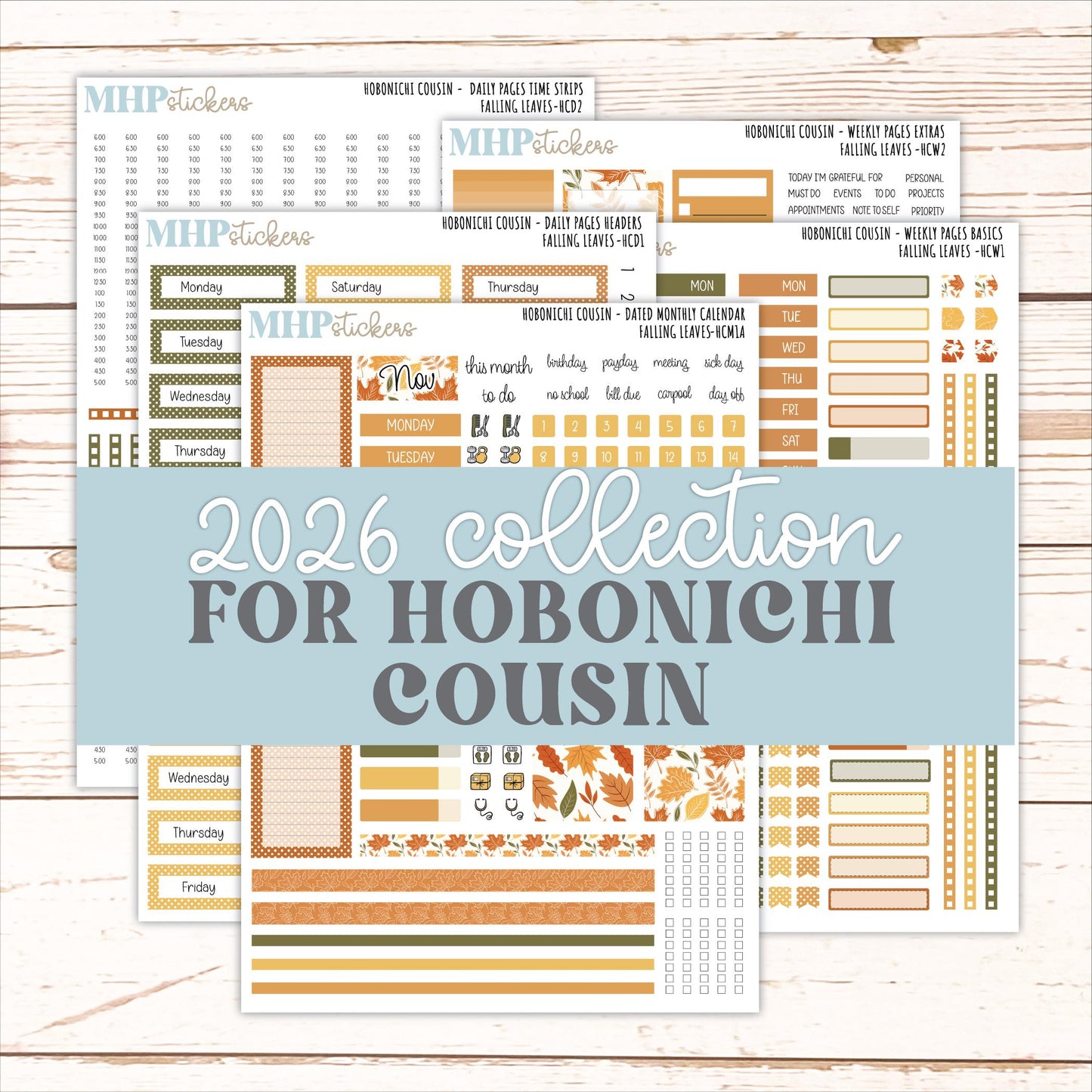 NOVEMBER 2026 Stickers for Hobonichi Cousin. A5 Planners "Falling Leaves" || HC