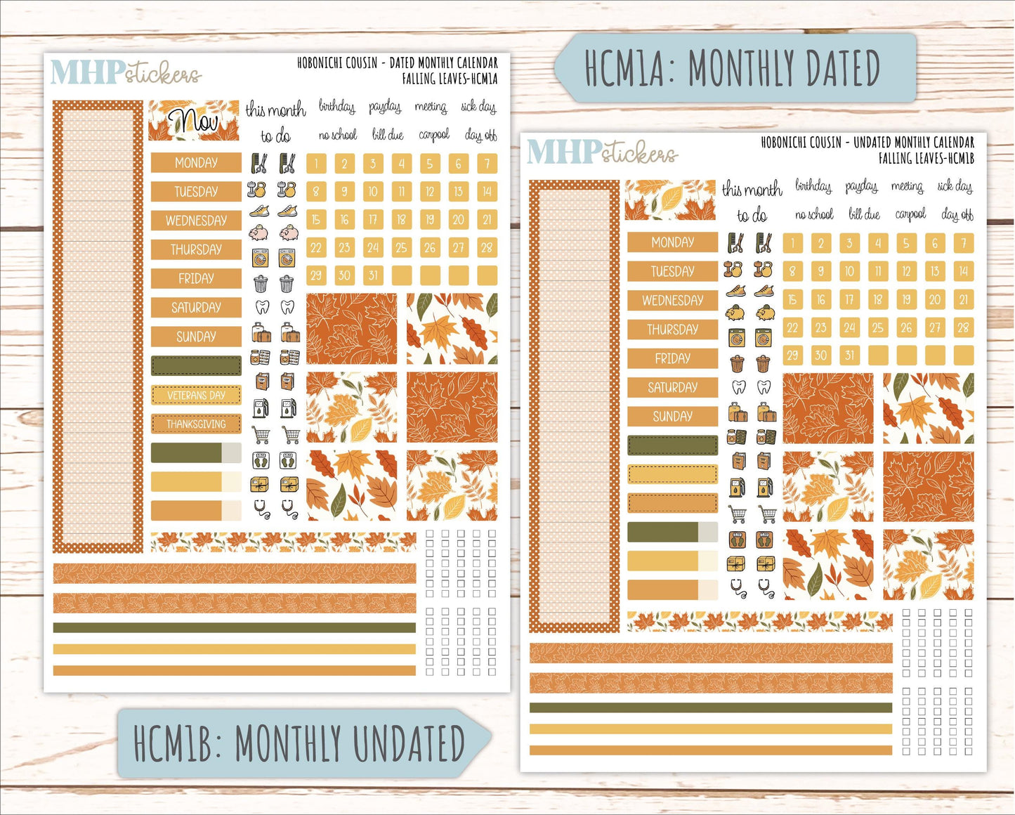 NOVEMBER 2026 Stickers for Hobonichi Cousin. A5 Planners "Falling Leaves" || HC