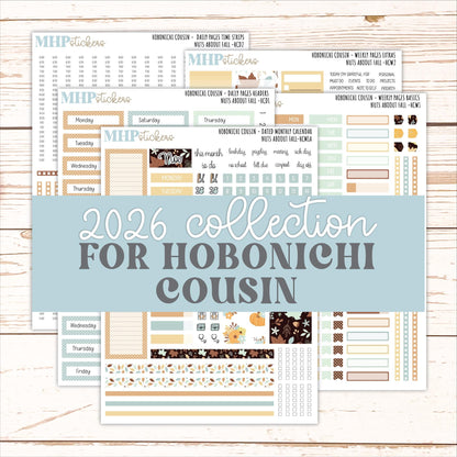 NOVEMBER 2026 Stickers for Hobonichi Cousin. A5 Planners "Nuts About Fall" || HC