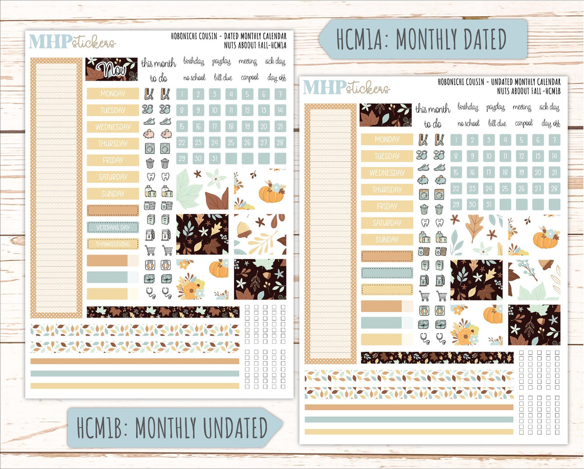 NOVEMBER 2026 Stickers for Hobonichi Cousin. A5 Planners "Nuts About Fall" || HC