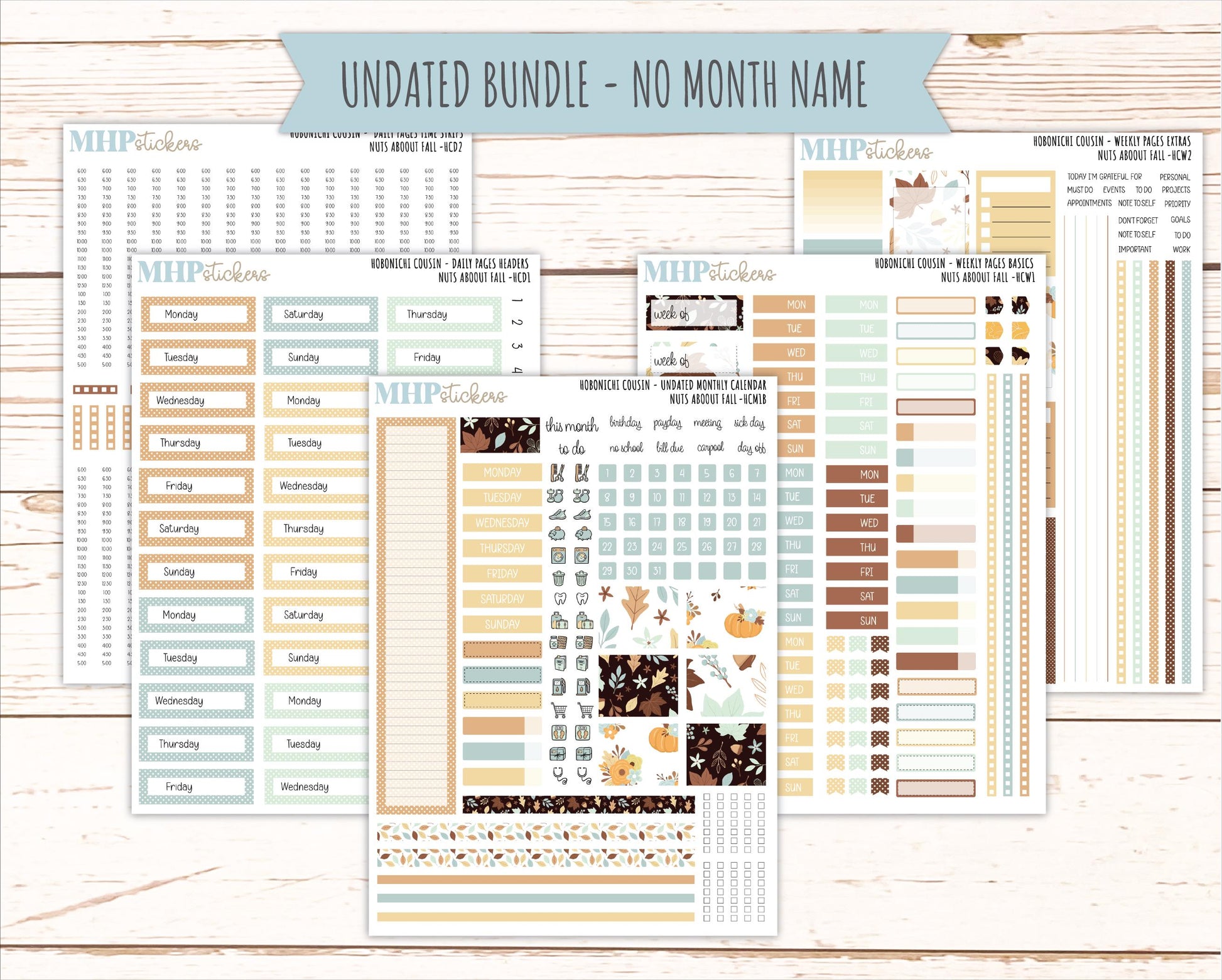 NOVEMBER 2026 Stickers for Hobonichi Cousin. A5 Planners "Nuts About Fall" || HC