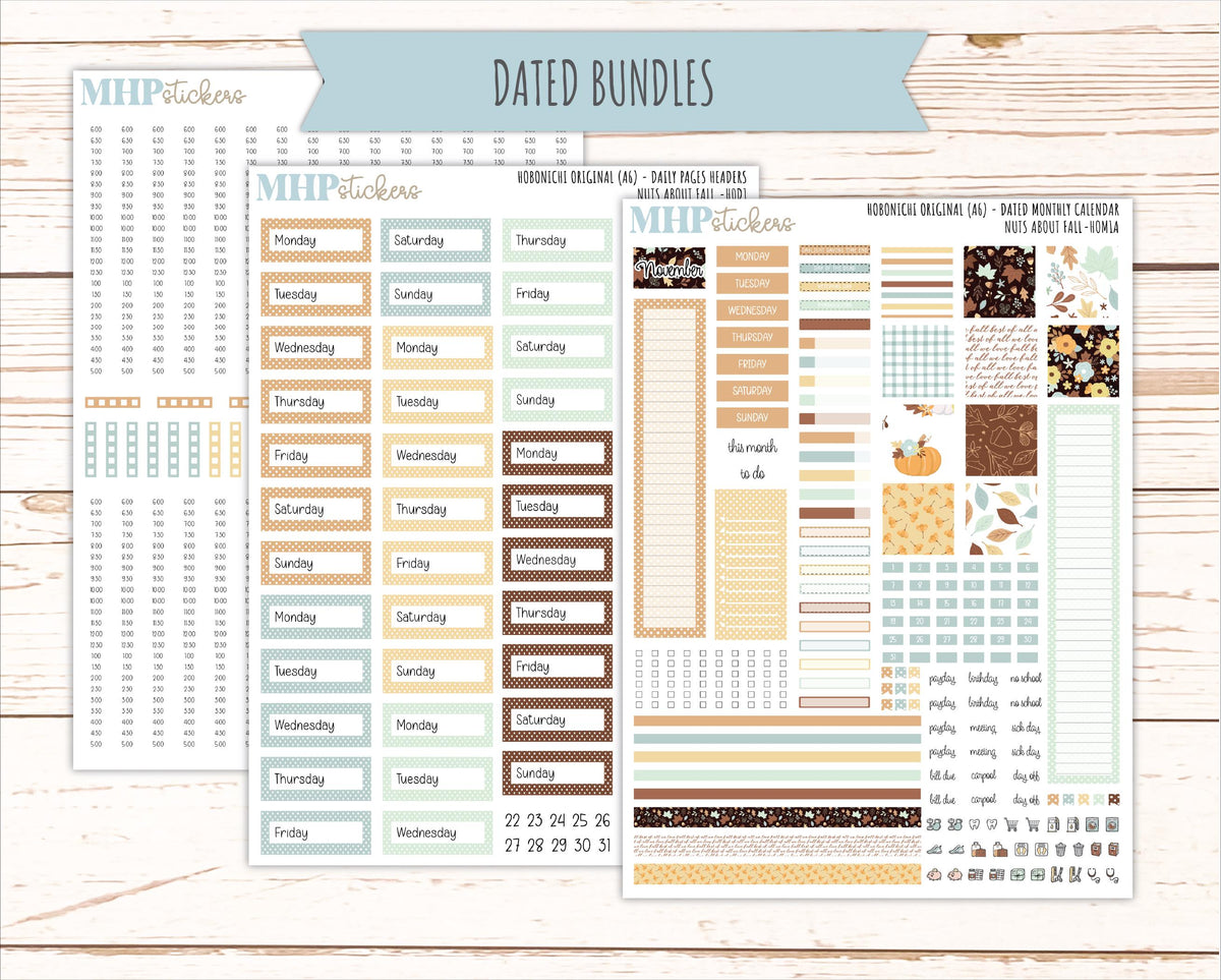 NOVEMBER 2026 Stickers for Hobonichi Techo Original. A6 Planners "Nuts About Fall" || HO