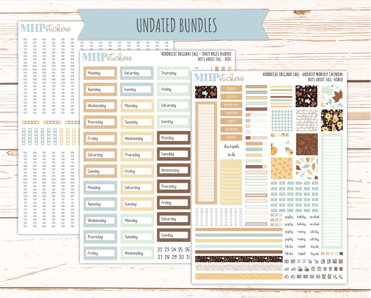 NOVEMBER 2026 Stickers for Hobonichi Techo Original. A6 Planners "Nuts About Fall" || HO