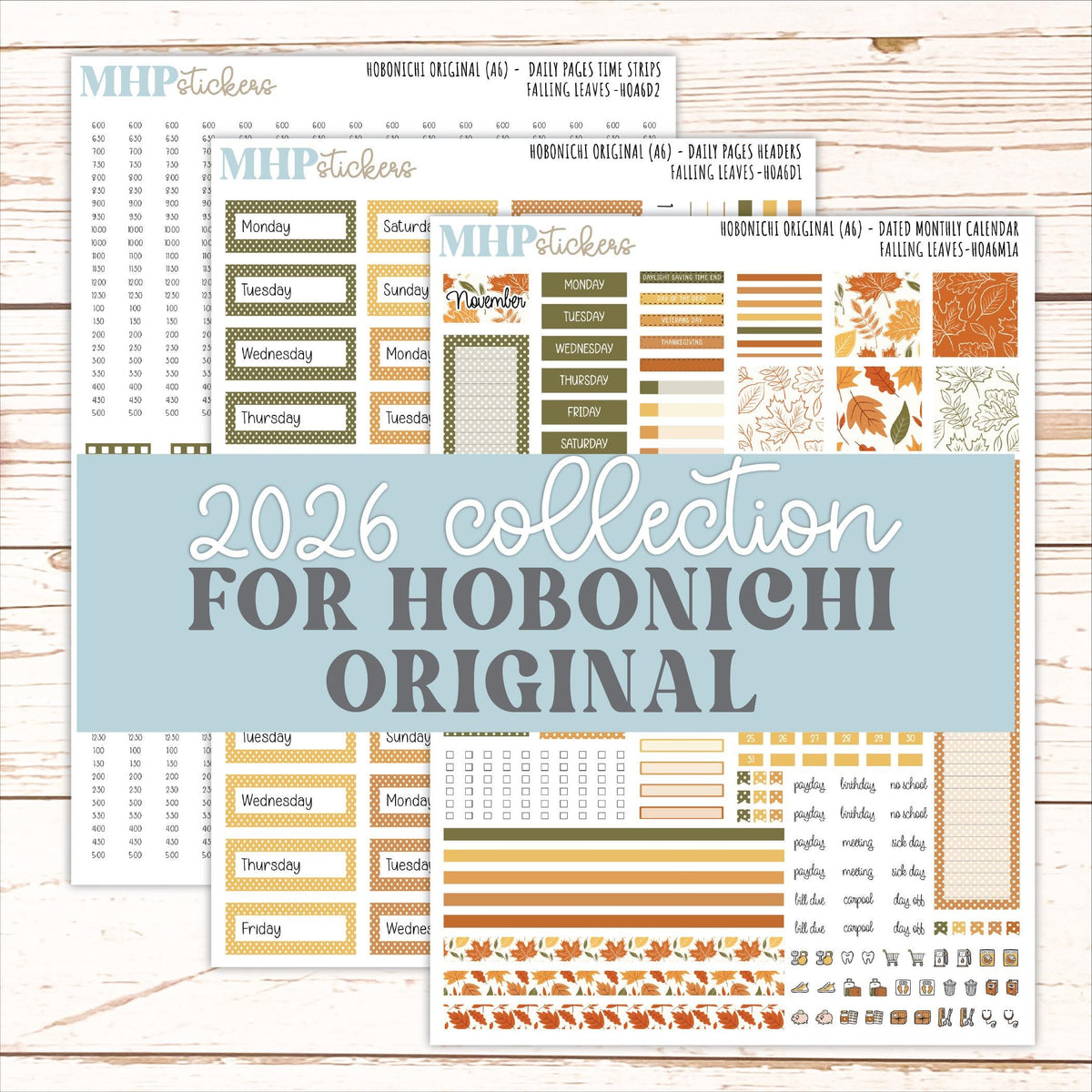 NOVEMBER 2026 Stickers for Hobonichi Techo Original. A6 Planners "Falling Leaves" || HO