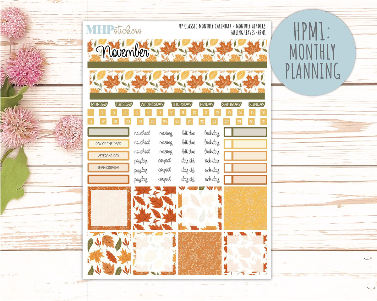 NOVEMBER Stickers for Happy Planner Classic Dashboard Layout. 2026 Collection. "Falling Leaves" || HPD