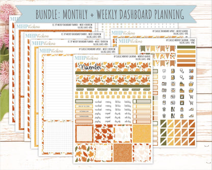NOVEMBER Stickers for Happy Planner Classic Dashboard Layout. 2026 Collection. "Falling Leaves" || HPD