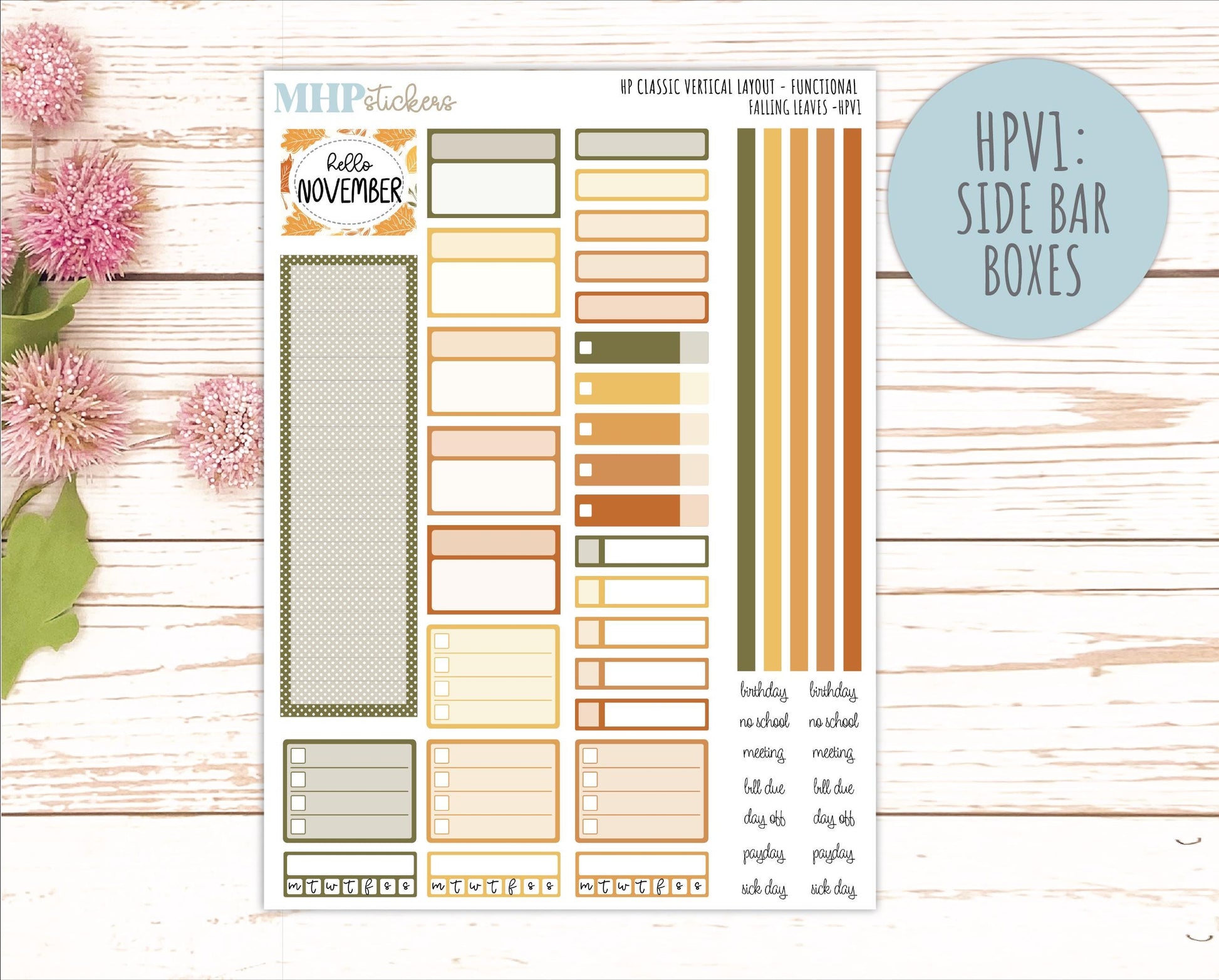 NOVEMBER Stickers for Happy Planner Classic Vertical Layout. 2026 Collection. "Falling Leaves" || HPV