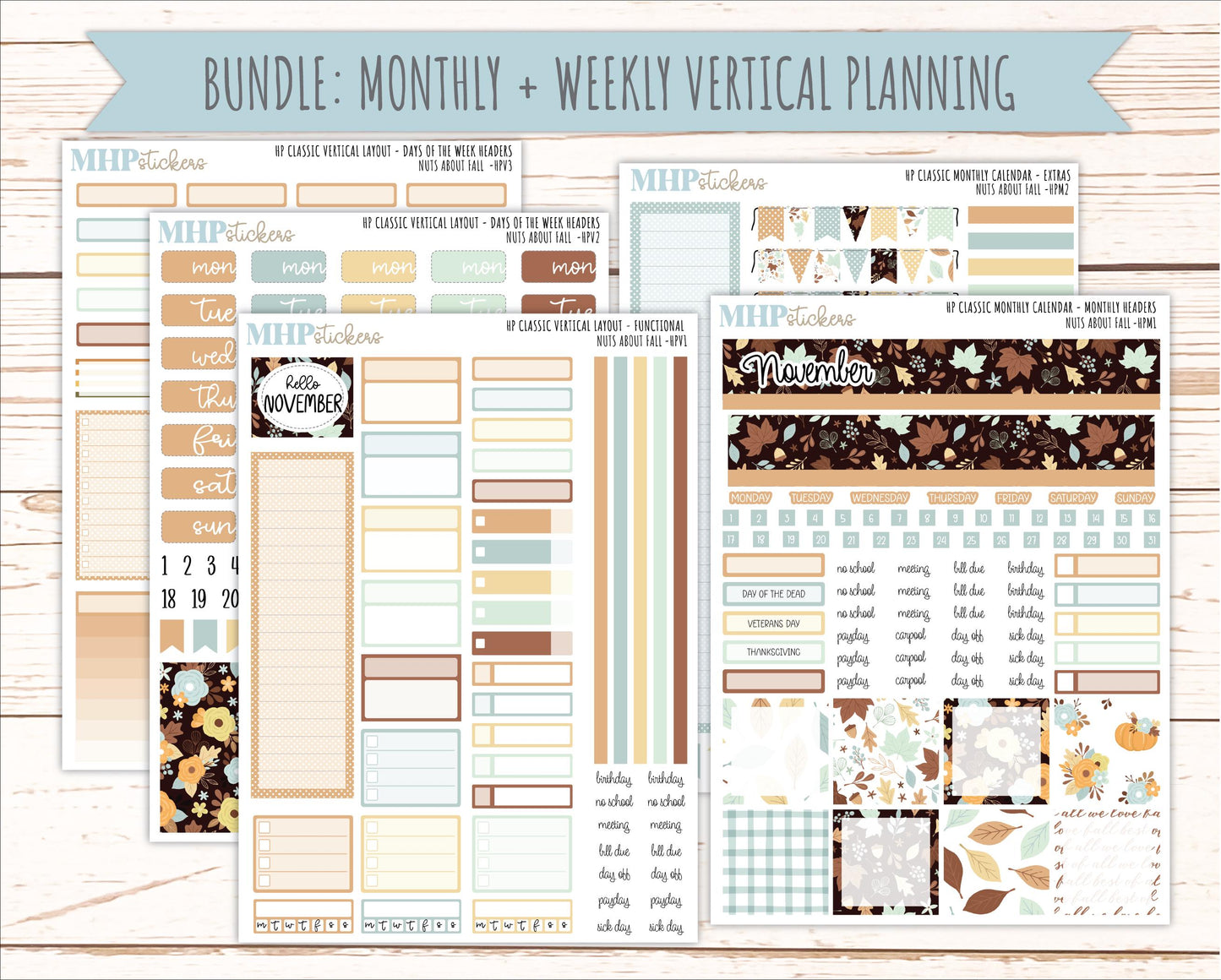 NOVEMBER Stickers for Happy Planner Classic Vertical Layout. 2026 Collection. "Nuts About Fall " || HPV