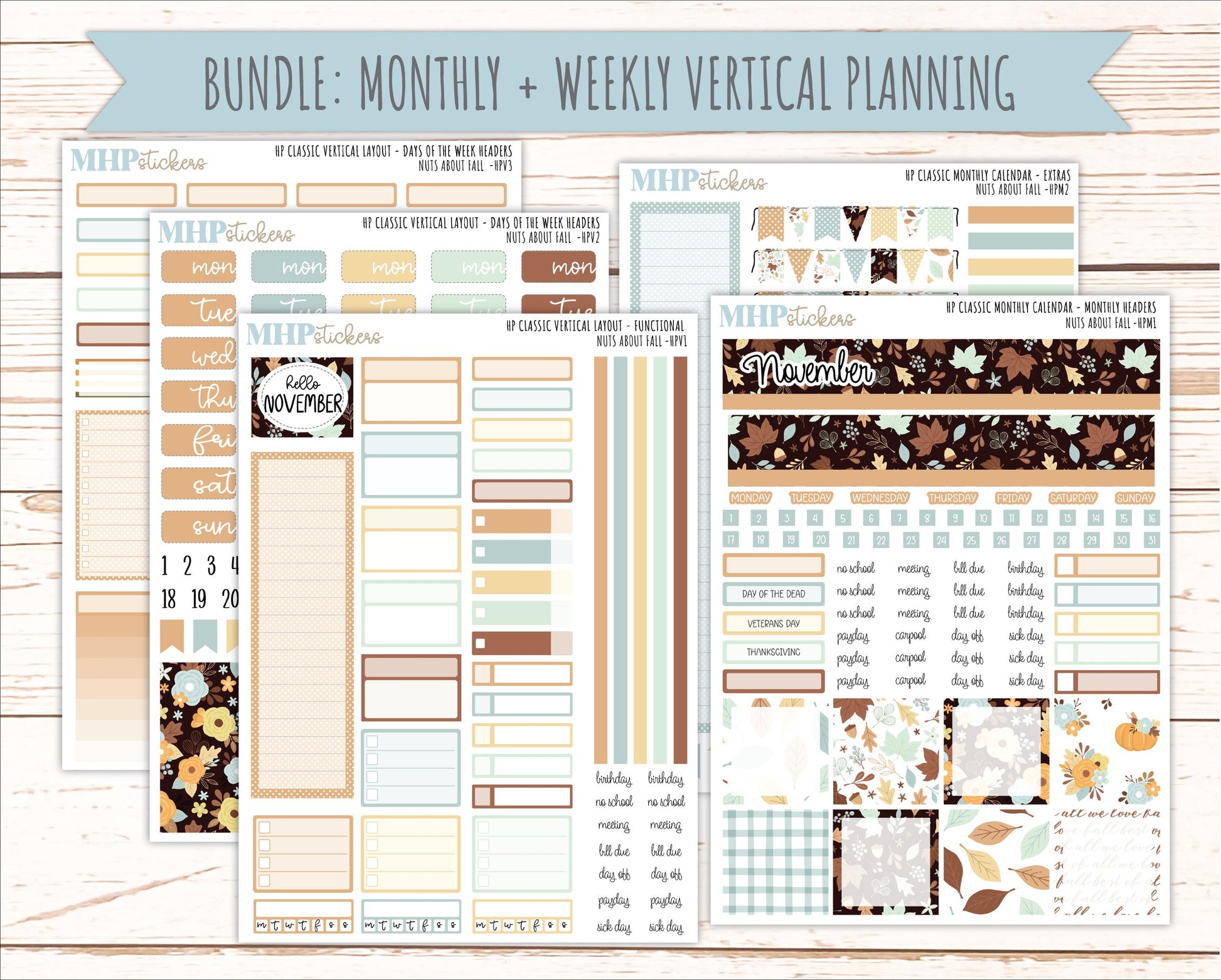 NOVEMBER Stickers for Happy Planner Classic Vertical Layout. 2026 Collection. "Nuts About Fall " || HPV