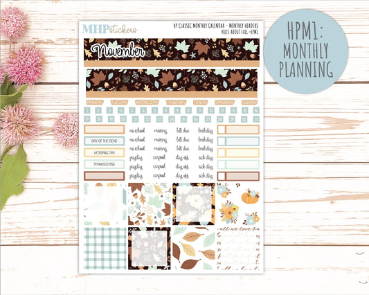 NOVEMBER Stickers for Happy Planner Classic Horizontal Layout. 2026 Collection. "Nuts About Fall" || HPH