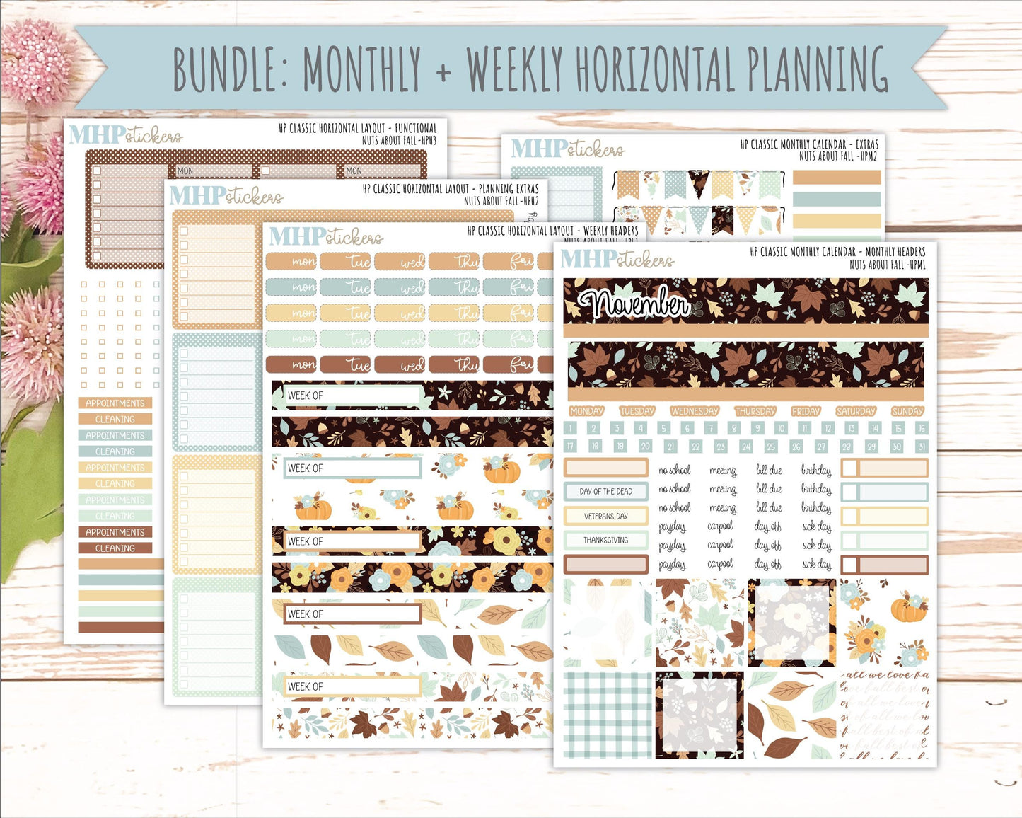NOVEMBER Stickers for Happy Planner Classic Horizontal Layout. 2026 Collection. "Nuts About Fall" || HPH