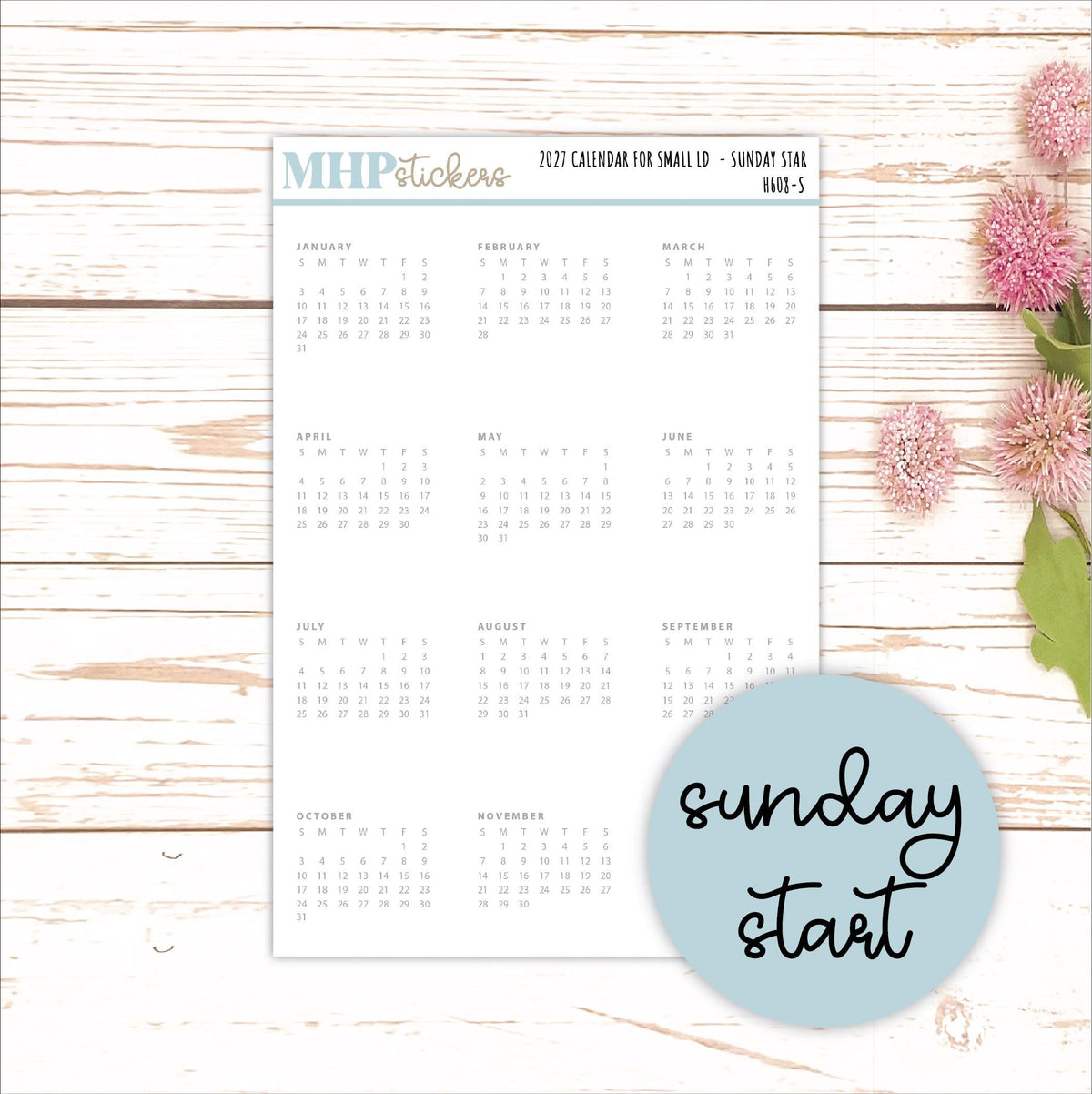 2027 Calendar Stickers for Small Laurel Denise Planners || H608