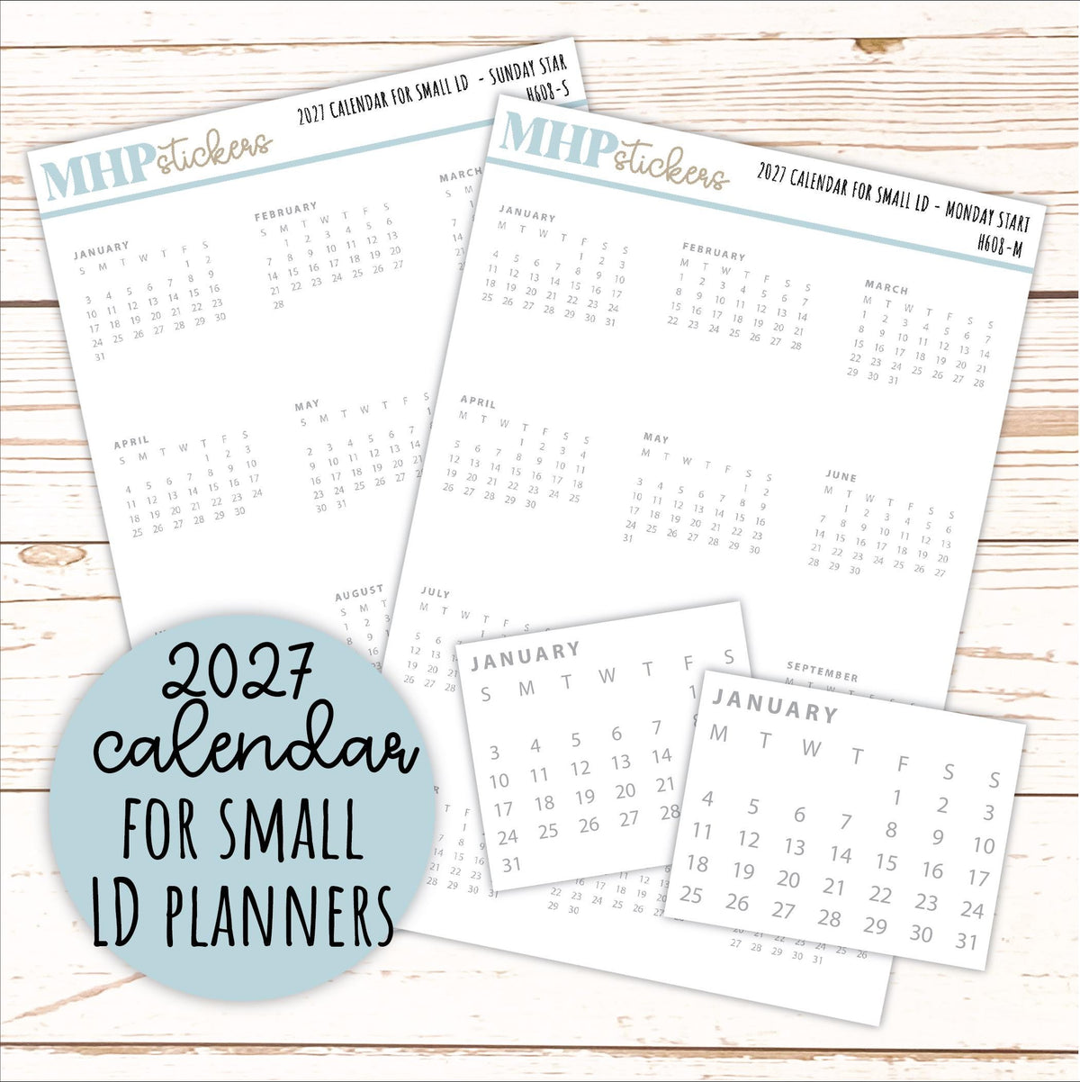 2027 Calendar Stickers for Small Laurel Denise Planners || H608