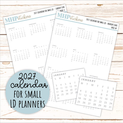 2027 Calendar Stickers for Small Laurel Denise Planners || H608