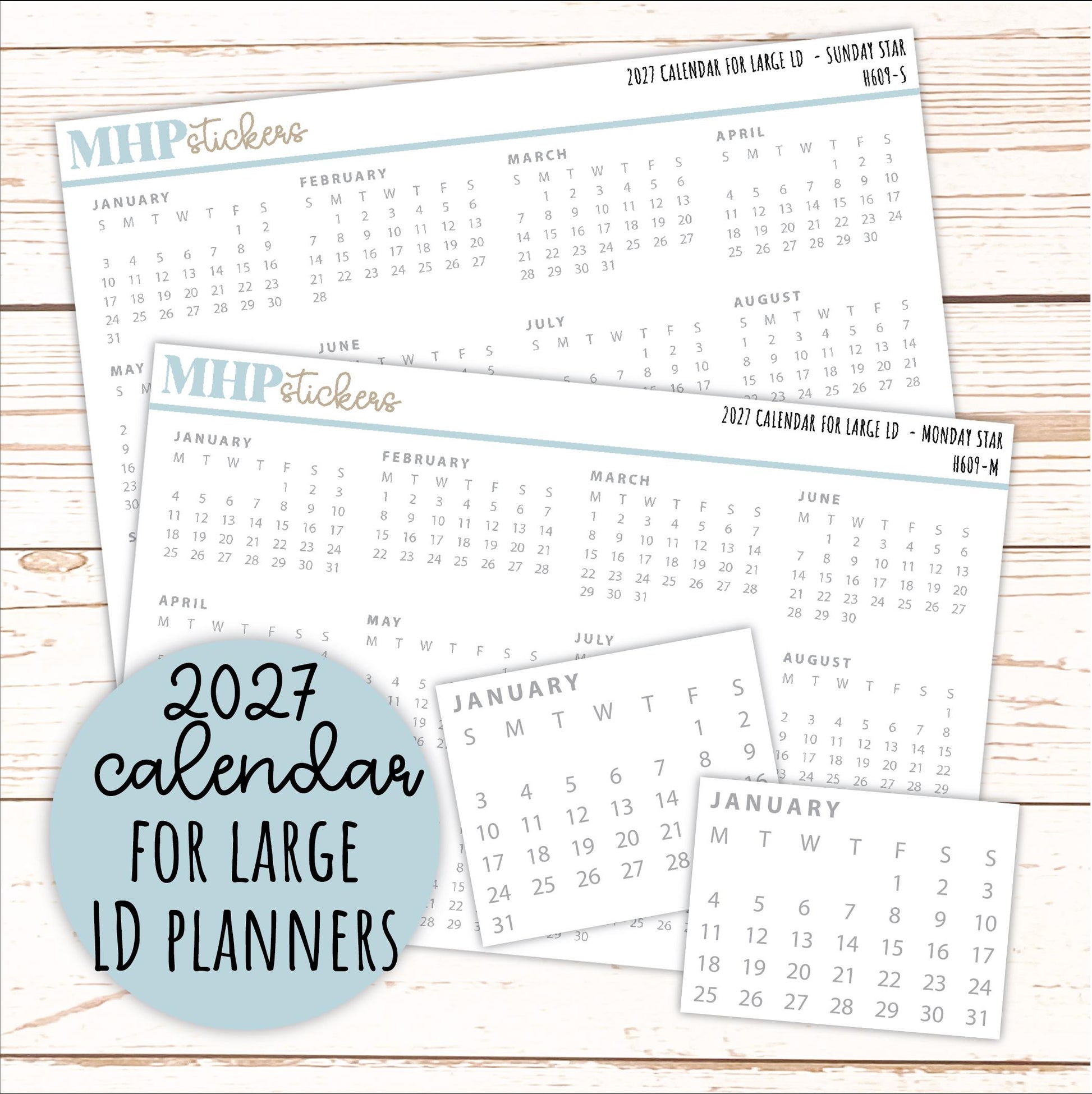 2027 Calendar Stickers for Large Laurel Denise Planners || H609