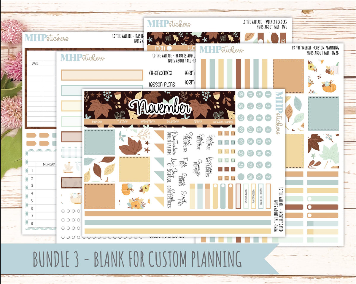 NOVEMBER Stickers for The Valerie Laurel Denise Planner "Nuts About Fall" || TC