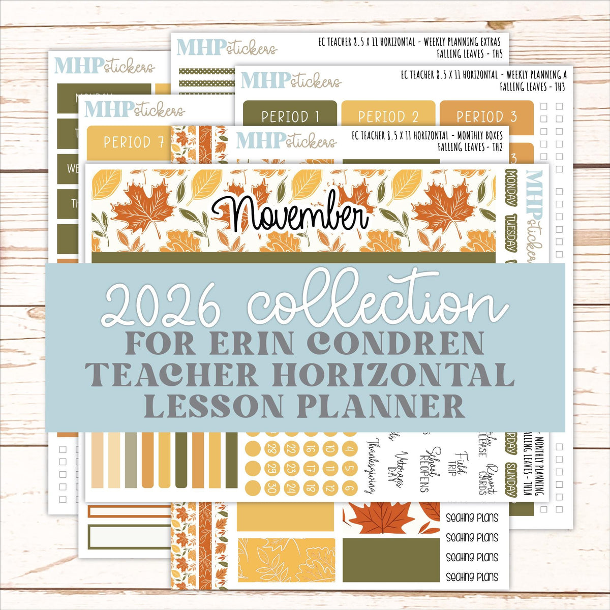 NOVEMBER Stickers for EC Teacher Lesson Planner - Horizontal Layout. 2026 Collection "Falling Leaves" || ECTH