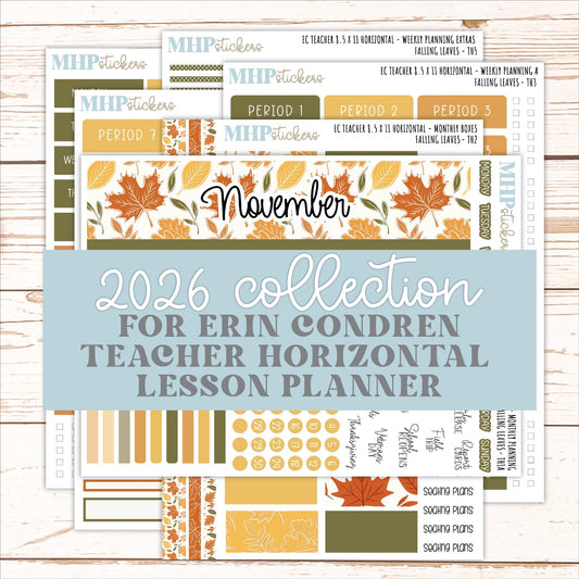 NOVEMBER Stickers for EC Teacher Lesson Planner - Horizontal Layout. 2026 Collection "Falling Leaves" || ECTH