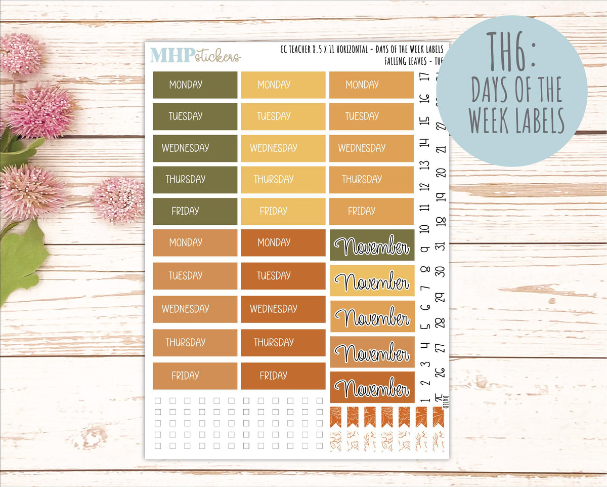NOVEMBER Stickers for EC Teacher Lesson Planner - Horizontal Layout. 2026 Collection "Falling Leaves" || ECTH