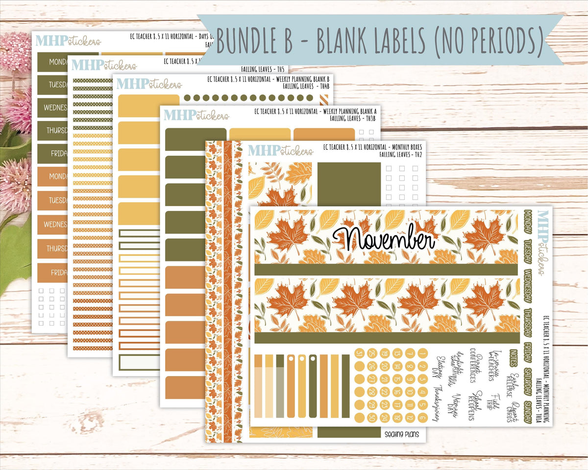 NOVEMBER Stickers for EC Teacher Lesson Planner - Horizontal Layout. 2026 Collection "Falling Leaves" || ECTH