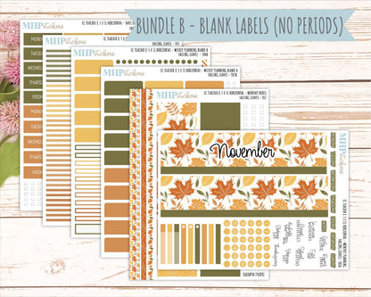 NOVEMBER Stickers for EC Teacher Lesson Planner - Horizontal Layout. 2026 Collection "Falling Leaves" || ECTH