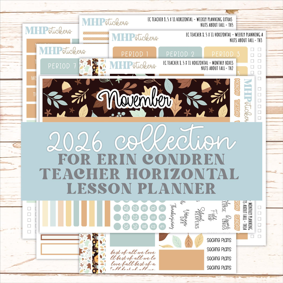 NOVEMBER Stickers for EC Teacher Lesson Planner - Horizontal Layout. 2026 Collection "Nuts About Fall" || ECTH