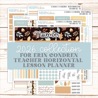NOVEMBER Stickers for EC Teacher Lesson Planner - Horizontal Layout. 2026 Collection "Nuts About Fall" || ECTH
