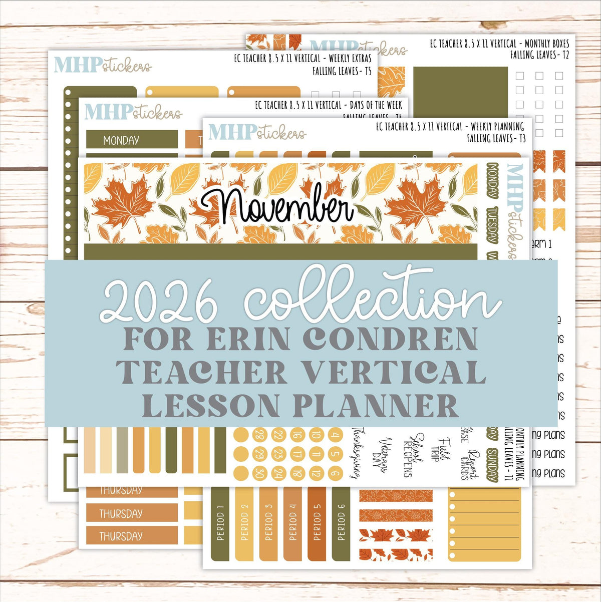 NOVEMBER Stickers for EC Teacher Lesson Planner - Vertical Layout. 2026 Collection "Falling Leaves" || ECTV