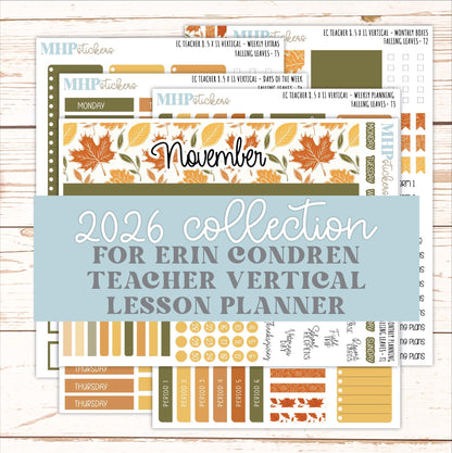 NOVEMBER Stickers for EC Teacher Lesson Planner - Vertical Layout. 2026 Collection "Falling Leaves" || ECTV