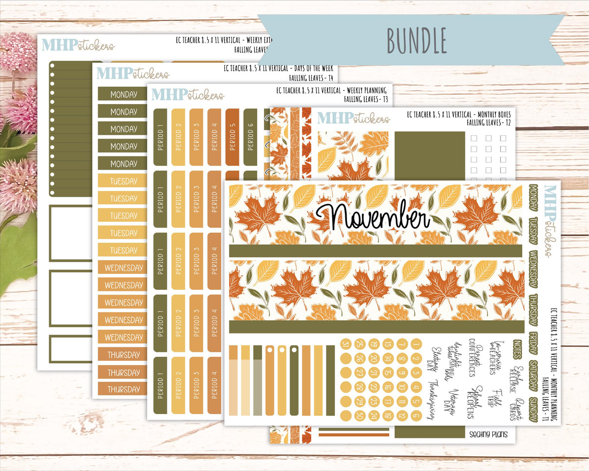 NOVEMBER Stickers for EC Teacher Lesson Planner - Vertical Layout. 2026 Collection "Falling Leaves" || ECTV