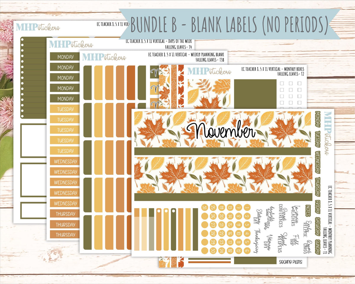 NOVEMBER Stickers for EC Teacher Lesson Planner - Vertical Layout. 2026 Collection "Falling Leaves" || ECTV